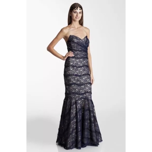 NEW JS Collections Strapless‎ Lace Trumpet Gown 10 Navy - Picture 2 of 6